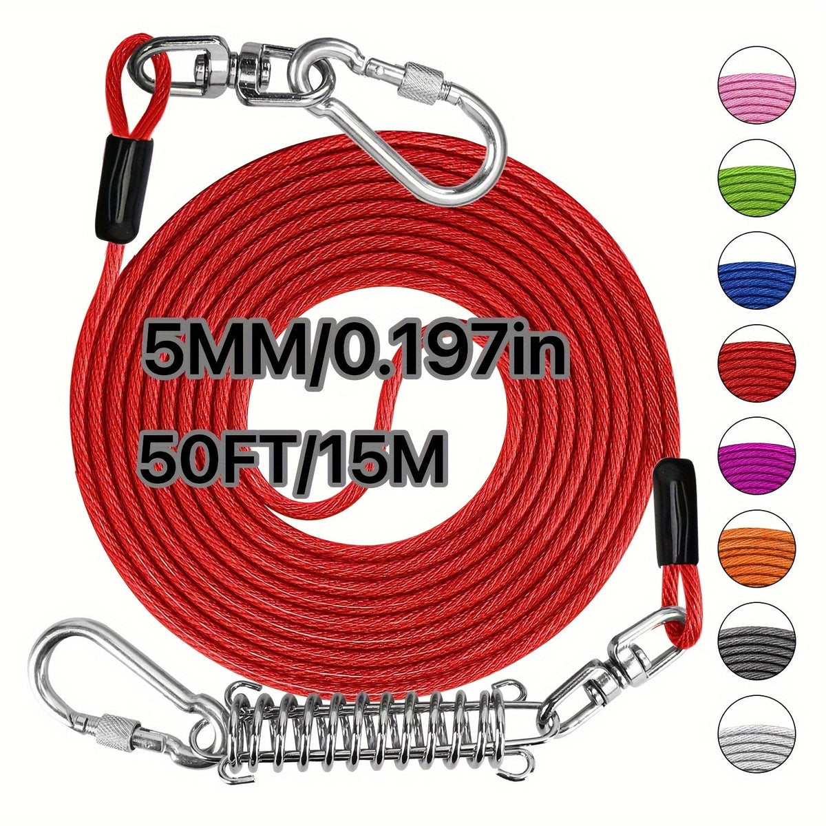 Laisse pour chien ultra-résistante de 1,8, 3, 4,5, 9, 15, 23 ou 30 mètres, câble d'attache d'entraînement pour grands chiens jusqu'à 225 kg, corde de course durable et résistante aux morsures pour le jardin