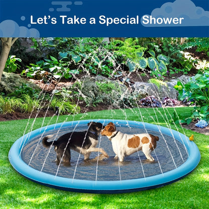 Tapis de douche et pataugeoire portable pour chiens – Piscine pour animaux pliable, ultra-épaisse (0,6 mm) et antidérapante, tapis de jeu aquatique rafraîchissant avec arroseur pour petits chiens, chiots et chats