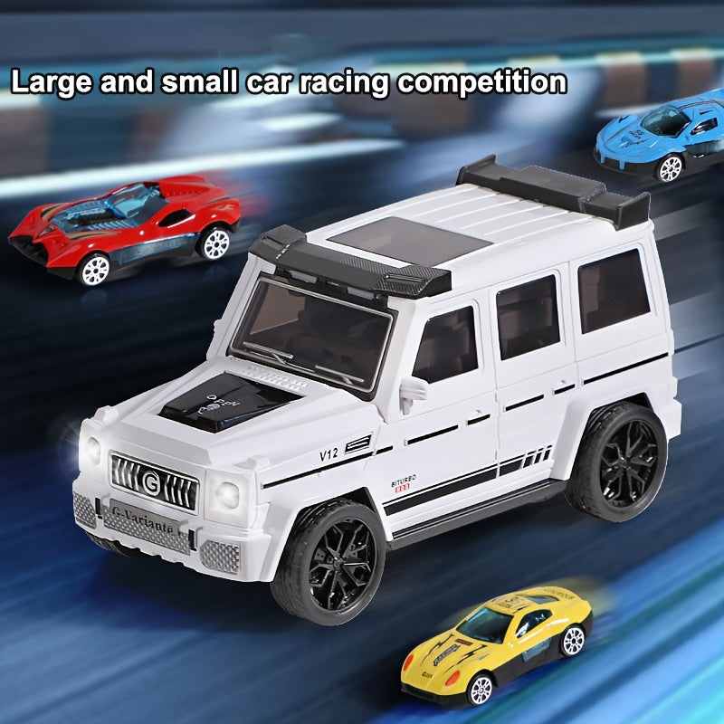 Circuit de voitures transformable avec 3 mini-véhicules - Lanceur de voiture à inertie pliable tout-terrain, ensemble de jouets éducatifs STEM pour garçons et enfants de 3 ans et plus, cadeau d'anniversaire ou de Noël (blanc ou bleu)