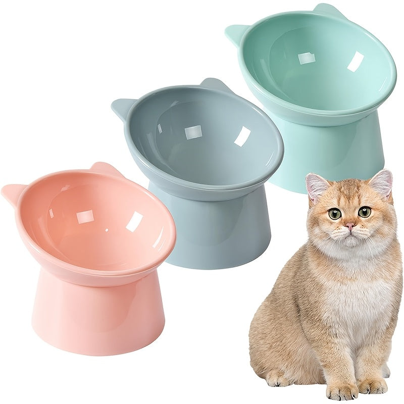 Ensemble de 3 gamelles surélevées pour chat en forme d'oreilles de chat, support antidérapant, design ergonomique pour le cou, écuelle pour animaux tricolore (rose, vert, bleu), idéal pour foyer à plusieurs chats