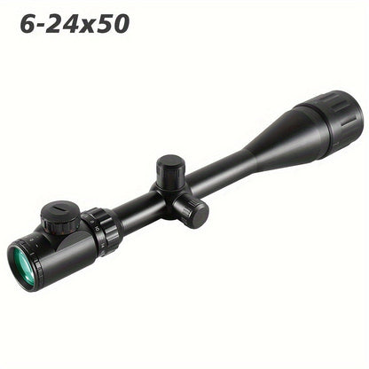Lunette de visée 6-24x50 AO avec réticule illuminé rouge/vert - Lunette de chasse longue portée avec montage sur rail de 20 mm, viseur optique en alliage d'aluminium