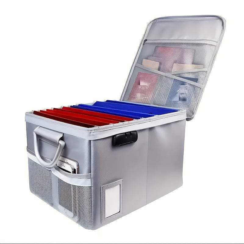 Boîte à documents ignifugée avec serrure et couvercle à fermeture éclair – Coffre-fort portable pliable, boîte de rangement résistante au feu pour dossiers suspendus format lettre et légal, coffre pour maison et bureau – Aobteeny