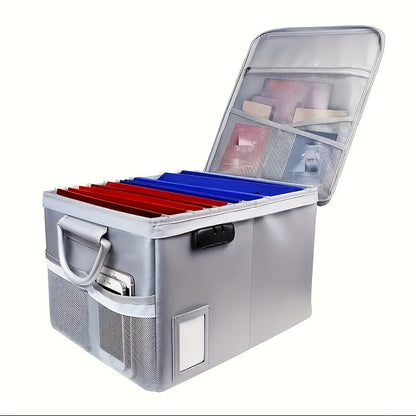 Boîte à documents ignifugée avec serrure et couvercle à fermeture éclair – Coffre-fort portable pliable, boîte de rangement résistante au feu pour dossiers suspendus format lettre et légal, coffre pour maison et bureau – Aobteeny