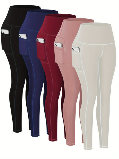 Lot de 5 pantalons de yoga de compression à motifs pour femmes – Leggings de fitness 7/8, coupe cheville, à motifs léopard, camouflage et unis, bas de survêtement de sport taille haute pour la gym, S-XXL