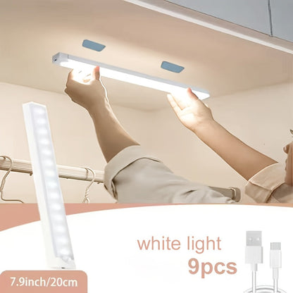 Lampes d'armoire à détecteur de mouvement LED rechargeables par USB, 6, 9, 12 pièces, veilleuse sans fil, 3 modes réglables pour chambre, escalier, cuisine, placard, sous armoire, lecture au chevet, couloir, éclairage domestique