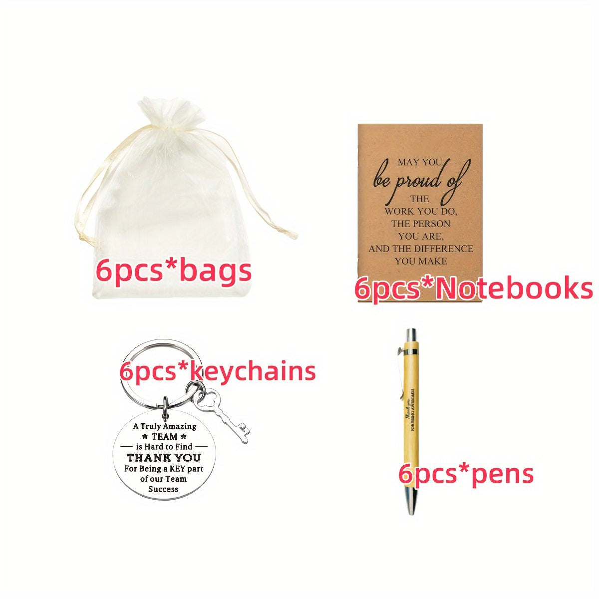 Ensemble cadeau inspirant de 24 pièces : stylo rétractable en bambou, porte-clés, carnet de gratitude et sac cadeau, cadeaux d'appréciation en gros pour employés, enseignants, Thanksgiving et Noël