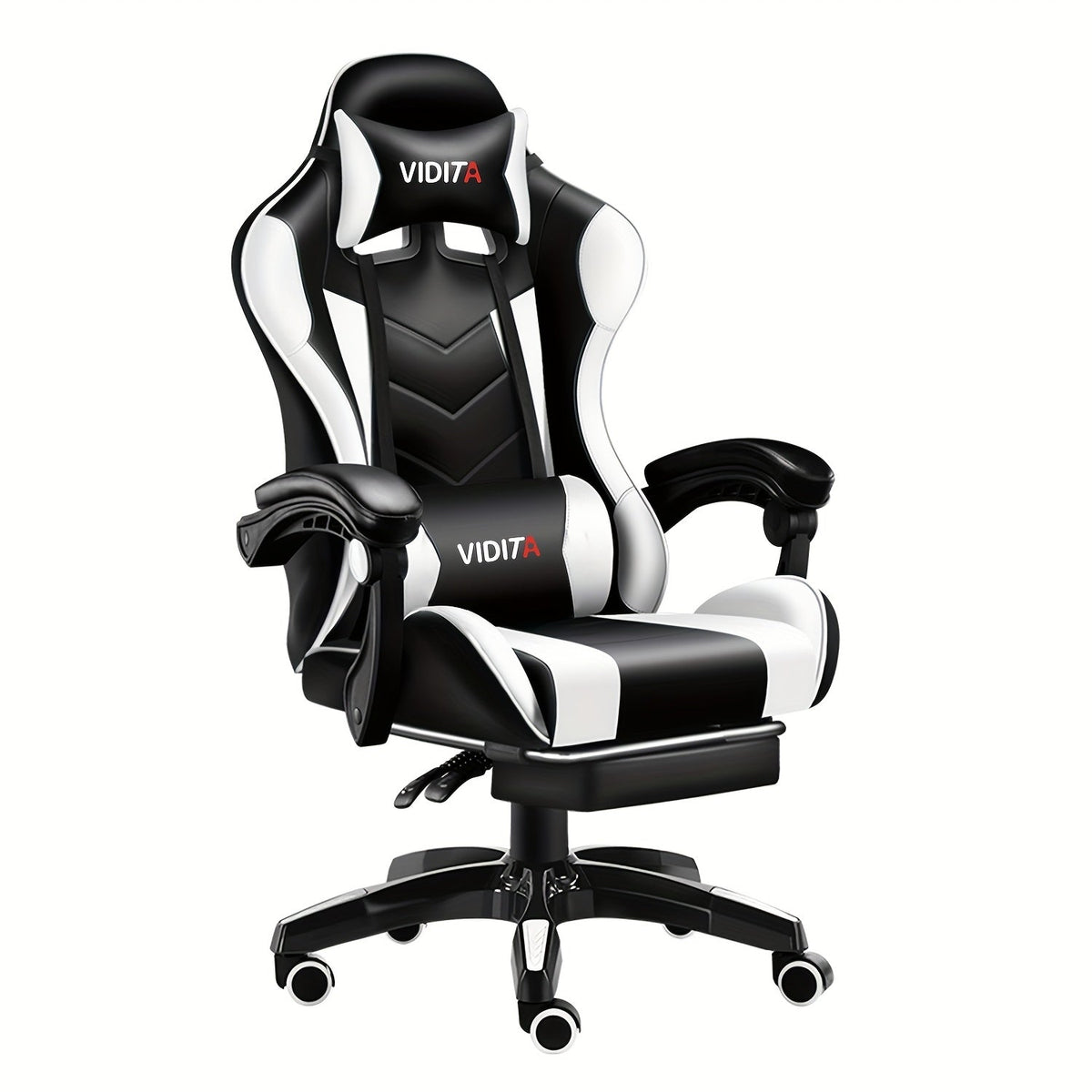Chaise de jeu ergonomique à dossier haut style course avec repose-pieds et soutien lombaire – Chaise de bureau pivotante inclinable réglable, 8 couleurs