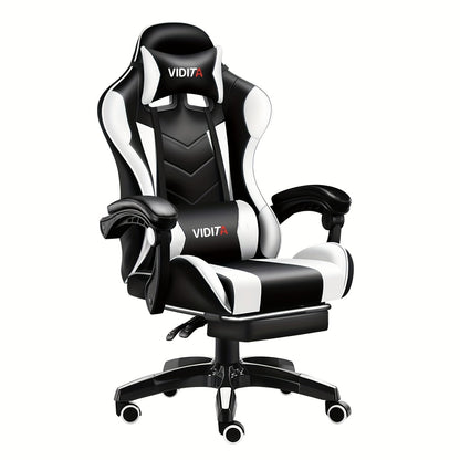 Chaise de jeu ergonomique à dossier haut style course avec repose-pieds et soutien lombaire – Chaise de bureau pivotante inclinable réglable, 8 couleurs
