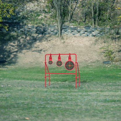 Support de cible rotative pour tir .22LR - Triple cible rotative en acier, pliable, avec 15 cibles papier, entraînement au tir en extérieur, système de cible durable pour l'entraînement au stand de tir