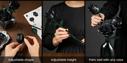 Ensemble de briques de construction 3D Rose noire gothique 152 pièces, kit de modèle d'exposition de bouquet de fleurs artificielles, trois roses noires, cadeau unique pour adultes, adolescents, Saint-Valentin, anniversaire, Halloween, Noël