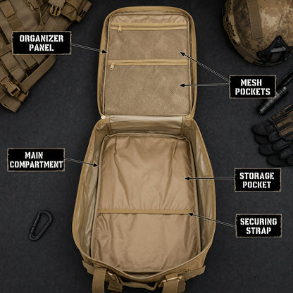 Sac à dos de randonnée tactique 45 L pour 3 jours – Sac multifonction pour le camping, le trekking et la chasse avec fermeture zippée, sac de sport durable pour hommes et femmes, noir, vert, kaki
