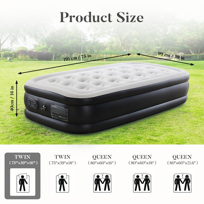 Matelas gonflable avec pompe intégrée – Lit d'appoint double hauteur de 40/46/53 cm d'épaisseur, capacité de 300 kg, base antidérapante – pour la maison, chambre d'amis, camping et usage extérieur