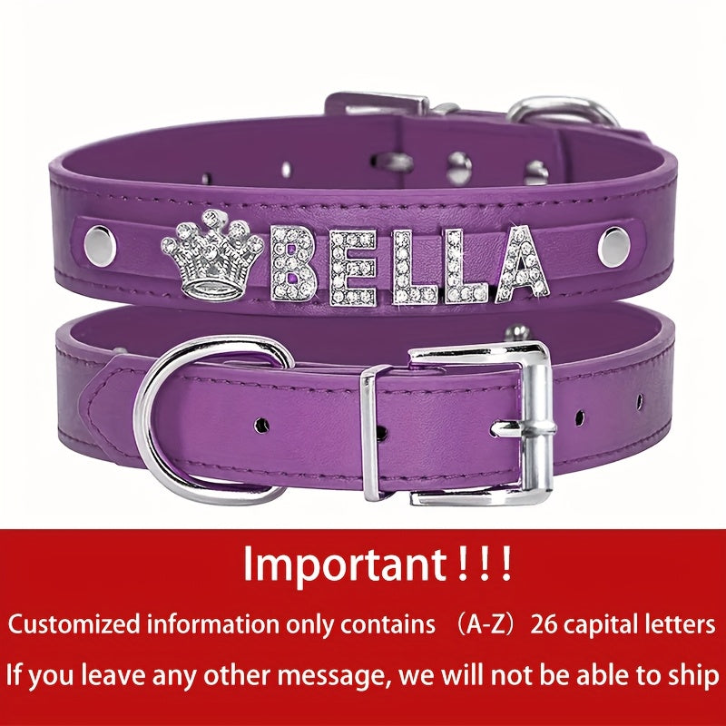 Collier pour chien en cuir PU personnalisé avec médaille - Collier d'identification personnalisé pour petits, moyens et grands chiens et chats XS S M L 8 couleurs, accessoire élégant pour animal de compagnie, cadeau, blanc, noir, rose, bleu, violet