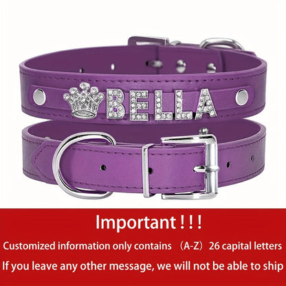 Collier pour chien en cuir PU personnalisé avec médaille - Collier d'identification personnalisé pour petits, moyens et grands chiens et chats XS S M L 8 couleurs, accessoire élégant pour animal de compagnie, cadeau, blanc, noir, rose, bleu, violet