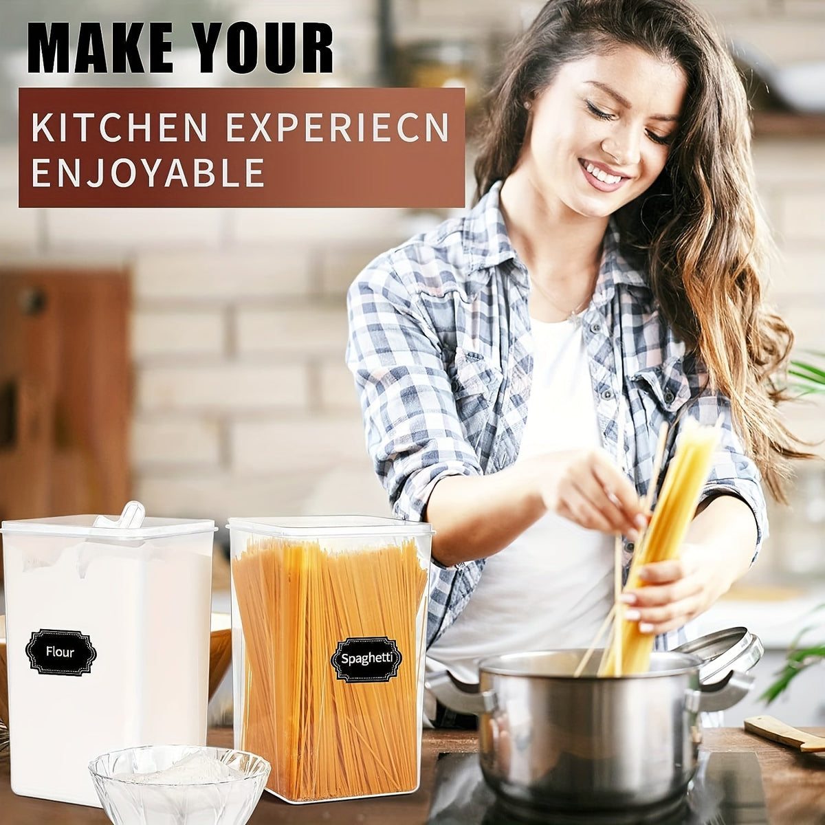 Lot de 10 récipients hermétiques de conservation des aliments avec couvercles – Organiseurs sans BPA pour céréales, farine, sucre et riz, inclut verre doseur, étiquettes et feutre