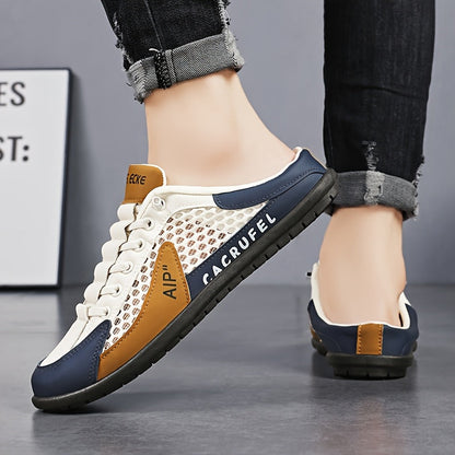 Men's Slip-On Breathable Non-Slip Casual Shoes – Summer Color Block Round Toe Loafers for Outdoor Walking, Camping & Everyday Wear, Lightweight Comfort Shoes in Beige & Grey, Sizes US 6–11.5