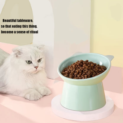 Ensemble de 3 gamelles surélevées pour chat en forme d'oreilles de chat, support antidérapant, design ergonomique pour le cou, écuelle pour animaux tricolore (rose, vert, bleu), idéal pour foyer à plusieurs chats