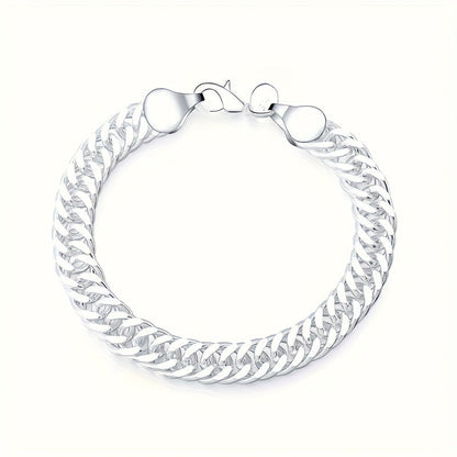 Bracelet gourmette cubaine de 10 mm en argent sterling 925 pour hommes et femmes – Style bohème vintage résistant au ternissement, cadeau idéal pour les mariages, les fêtes et le quotidien