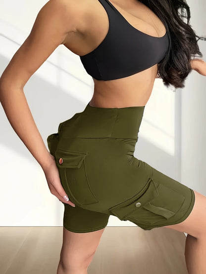 Shorts de yoga taille haute pour femme avec poches – Shorts de sport extensibles et doux, couleur unie, pour le yoga, la gym et la course, coupe flatteuse, vêtements de sport pour le printemps, l'été et l'automne