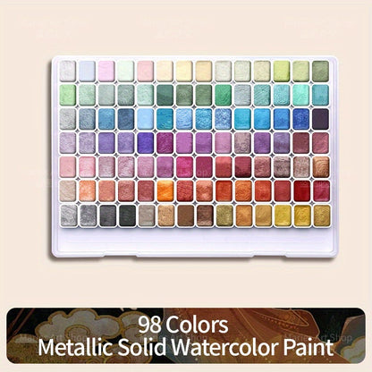 Ensemble de 98 aquarelles métallisées scintillantes, pigments perlés de qualité supérieure avec étui portable, haute résistance à la lumière pour illustration sur toile, scrapbooking, décoration, fournitures d'art pour artistes et amateurs.