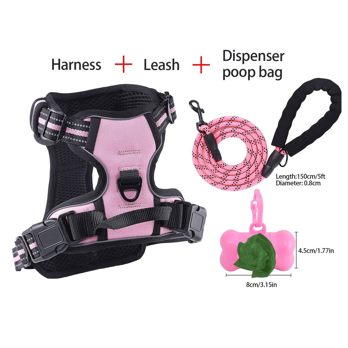 Ensemble harnais et laisse pour chien 4 pièces, gilet réfléchissant en Oxford anti-traction et anti-étranglement avec laisse, distributeur de sacs à déjections et poignée de contrôle facile, pour chiens moyens et grands, dressage et promenade en extérieur