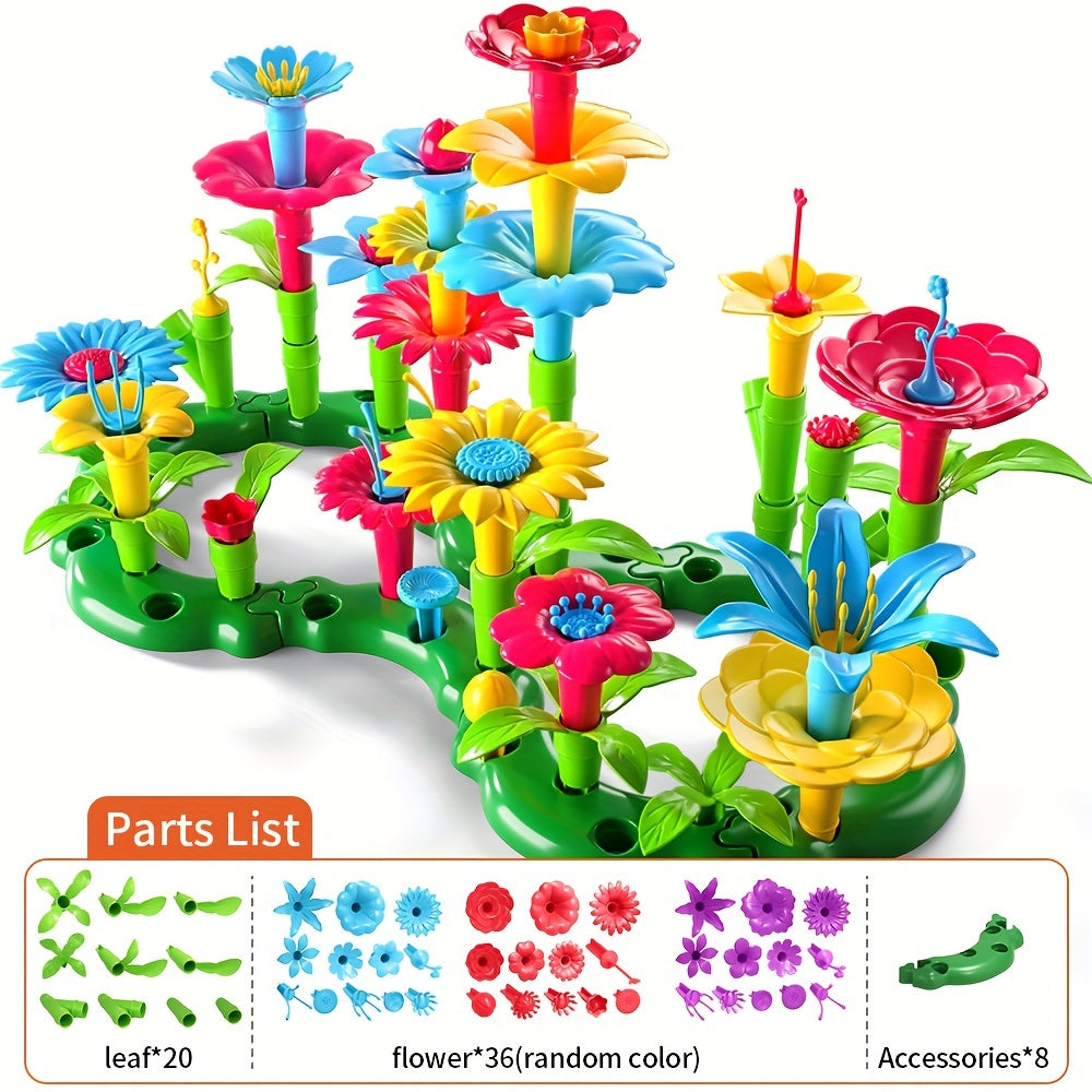 Jeu de construction de fleurs à assembler pour enfants 64/91 pièces – Kit de création de bouquet de fleurs DIY, couleurs aléatoires, jouet éducatif STEM créatif, cadeau d'Halloween, de Thanksgiving et de Noël pour les 3 ans et plus