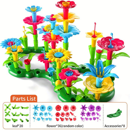 Jeu de construction de fleurs à assembler pour enfants 64/91 pièces – Kit de création de bouquet de fleurs DIY, couleurs aléatoires, jouet éducatif STEM créatif, cadeau d'Halloween, de Thanksgiving et de Noël pour les 3 ans et plus