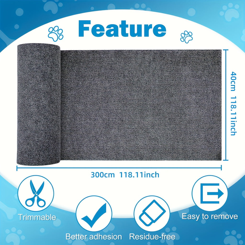 Rouleau de tapis à griffer pour chat autocollant – Ruban protecteur anti-griffures en polyester 40 x 300 cm pour meubles, canapés, portes et murs, adhésif dissuasif durable, protège le rembourrage, 3 couleurs