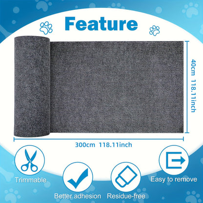 Rouleau de tapis à griffer pour chat autocollant – Ruban protecteur anti-griffures en polyester 40 x 300 cm pour meubles, canapés, portes et murs, adhésif dissuasif durable, protège le rembourrage, 3 couleurs