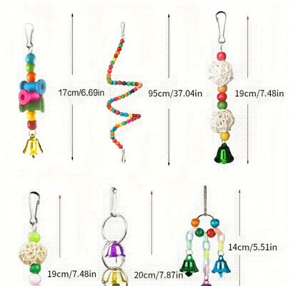 Ensemble de jouets pour perroquets - Balançoire, perchoir et jouets à mâcher pour perroquets, perruches, calopsittes, perruches ondulées et inséparables - Accessoires d'enrichissement pour cage à oiseaux, couleurs assorties