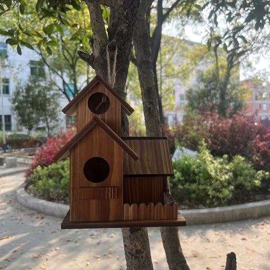 Nid d'oiseau extérieur en bois à 3 compartiments, nichoir rustique en bois naturel pour jardin, arrière-cour et terrasse – Nichoir artisanal pour petits oiseaux sauvages, décoration d'habitat naturel
