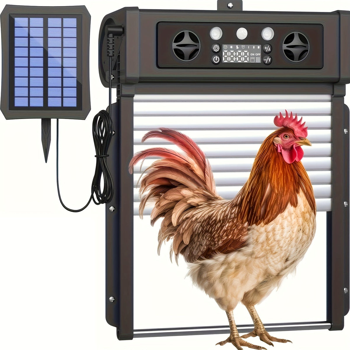 Porte de poulailler automatique à énergie solaire avec minuterie et capteur de lumière – Conception anti-pincement en alliage d'aluminium avec batterie 4000 mAh, panneau solaire et télécommande pour la gestion de la volaille