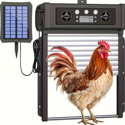 Porte de poulailler automatique à énergie solaire avec minuterie et capteur de lumière – Conception anti-pincement en alliage d'aluminium avec batterie 4000 mAh, panneau solaire et télécommande pour la gestion de la volaille