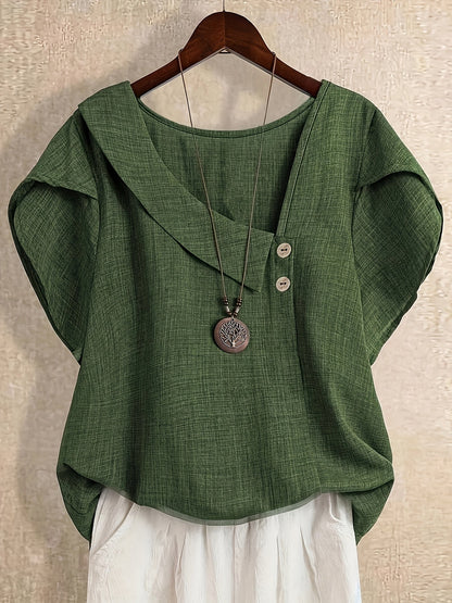 Women's Solid Color Asymmetric Neck Fashion Shirt Summer Tops Elegant Casual Blouse 100% Polyester S-XXL