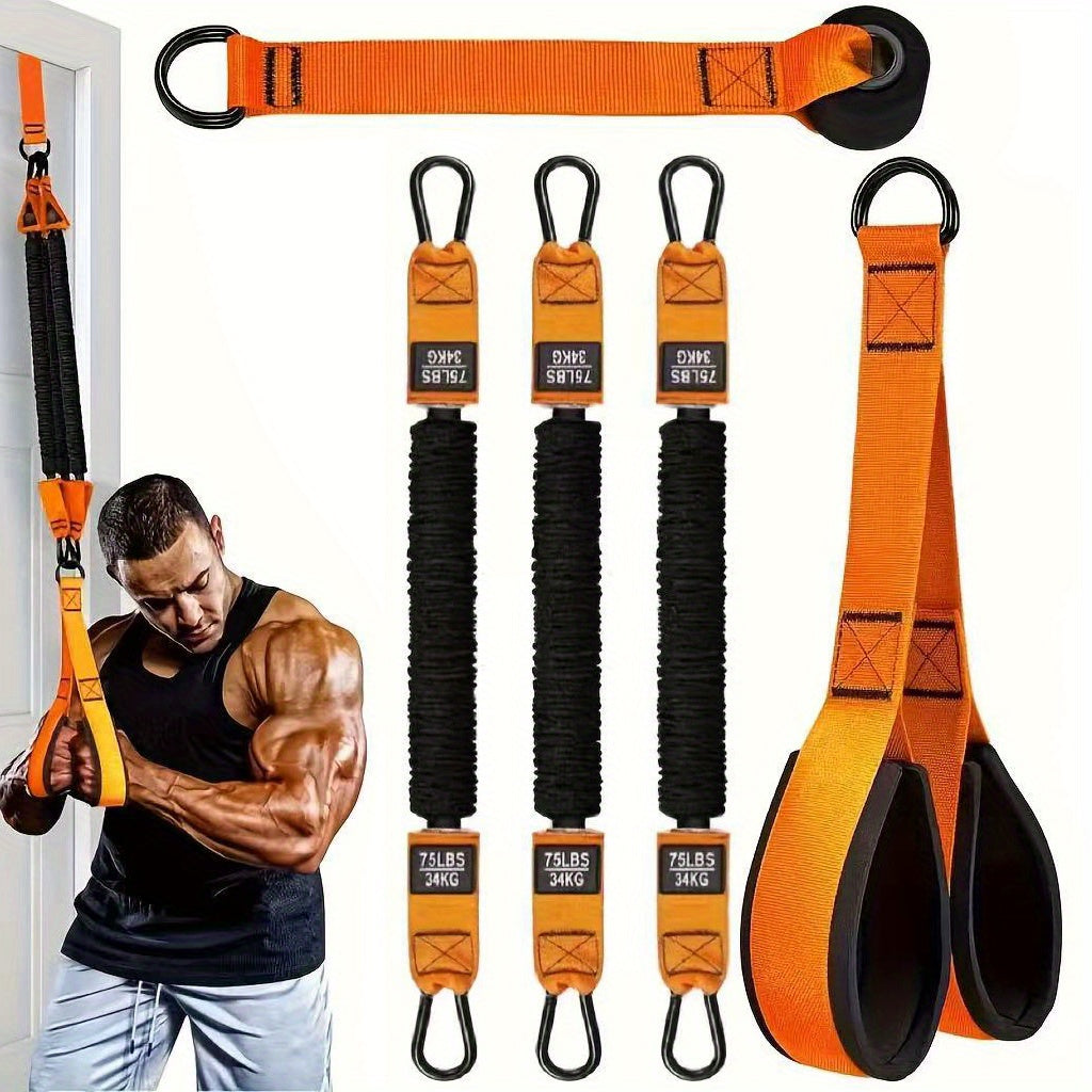 Ensemble de 5 bandes de résistance robustes jusqu'à 100 kg – Inclut 3 bandes de résistance, poignées et ancrage de porte pour exercices de deltoïde, tirage visage et biceps en salle de sport à domicile, idée cadeau fitness idéale