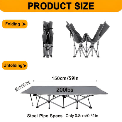Lit de camping pliant avec matelas et poches latérales – Lit de camp portable robuste pour adultes, lit d'appoint pliable pour le camping, l'extérieur, la terrasse, le bureau ou la chambre d'amis