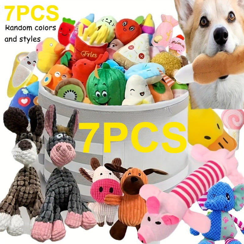 Ensemble de jouets en peluche pour chiens – Lot de 4/7/14 jouets à mâcher doux et couineurs pour chiens de toutes races et tailles, jouets à mordre rembourrés et résistants, cadeau idéal pour petits chiens – Styles aléatoires
