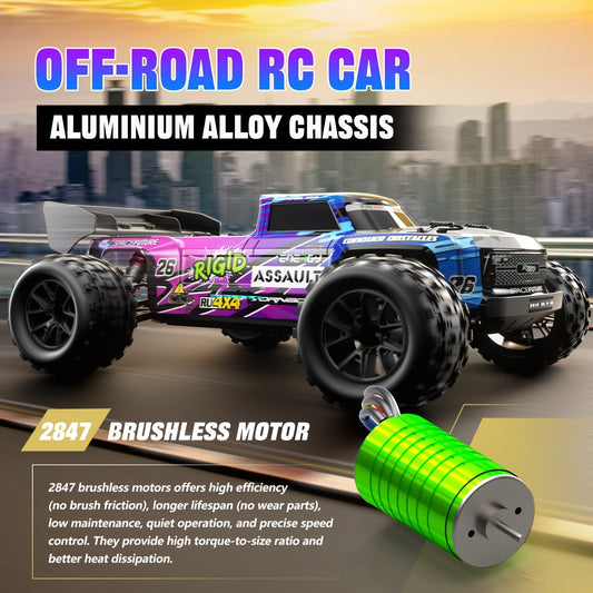 ZHUOYOU Voiture télécommandée 4WD sans balais à l'échelle 1:12, camion tout-terrain haute vitesse 60 KM/H avec châssis en alliage, lumières LED, 2,4 GHz et deux batteries – Camion RC rapide pour adultes et enfants