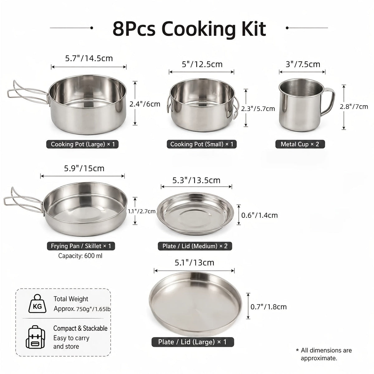 Kit de cuisine de camping 8/9/14/15 pièces, ensemble de cuisson portable antiadhésif en alliage d'aluminium avec bouilloire, casserole, poêle, assiettes et ustensiles, équipement de cuisine léger pour randonnée et voyage