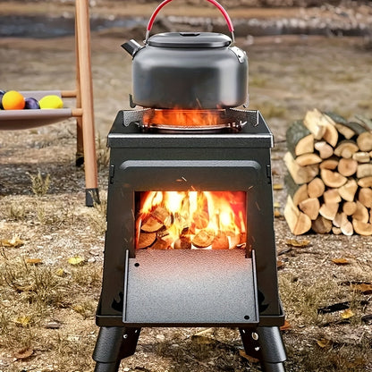 Réchaud de camping portable à bois avec ciseaux barbecue - Poêle de randonnée léger et kit de grill de pique-nique pour le voyage et le camping