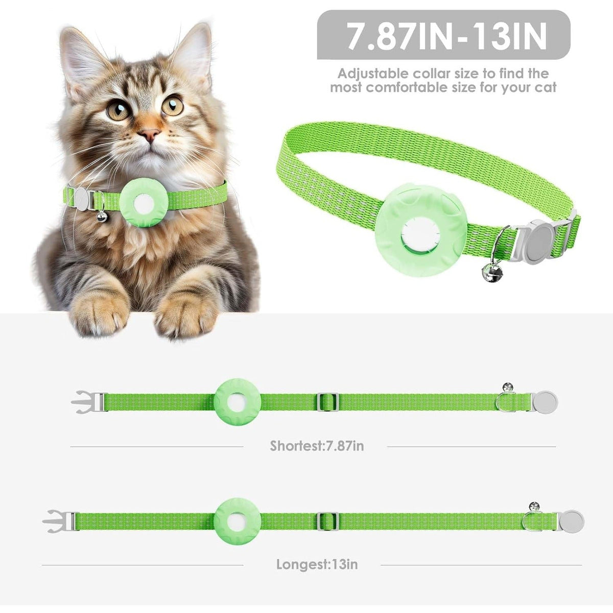 Traceur GPS léger pour chats – Compatible avec Apple Localiser et Localiser mon appareil Android, localisation en temps réel, sans frais mensuels, alertes de zones intelligentes, dispositif de suivi anti-perte pour collier de chat