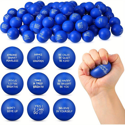 Lot de 18 ou 36 mini balles anti-stress avec citations motivantes de 4 cm, jouets à presser pour récompenses scolaires, cadeaux de fête, Pâques, printemps, rentrée des classes ou cadeaux d'équipe de bureau, rose, rouge, bleu, vert, jaune