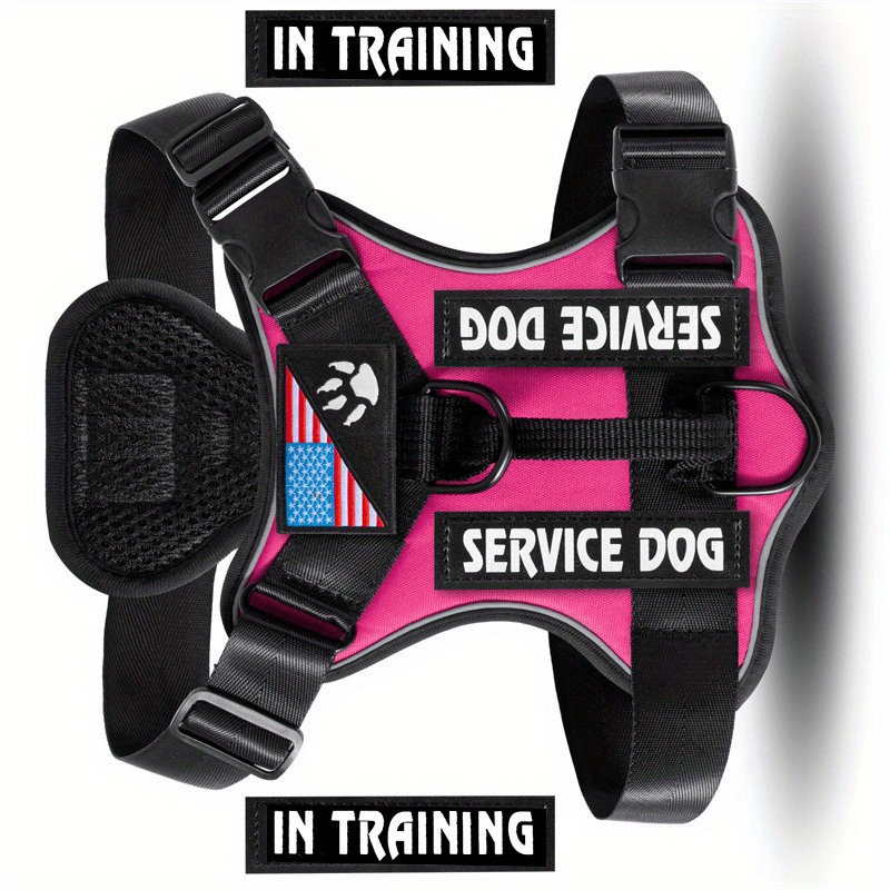 Harnais anti-traction pour chien avec gilet réfléchissant et 5 écussons – Harnais de service réglable en maille Oxford souple, avec attaches avant et arrière pour chiens de petite, moyenne et grande taille, de XS à XL