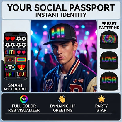 Casquette LED programmable contrôlée par application avec texte défilant et animation, casquette lumineuse unisexe réglable, intelligente, pour fête, mariage, Saint-Valentin, carnaval, festival, hommes et femmes