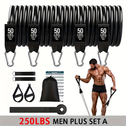 Lot de 5 bandes de résistance 113 kg – Bandes d'exercice ultra-résistantes et anti-casse pour hommes et femmes, extenseurs de musculation pour salle de sport à domicile, yoga, pilates, étirements