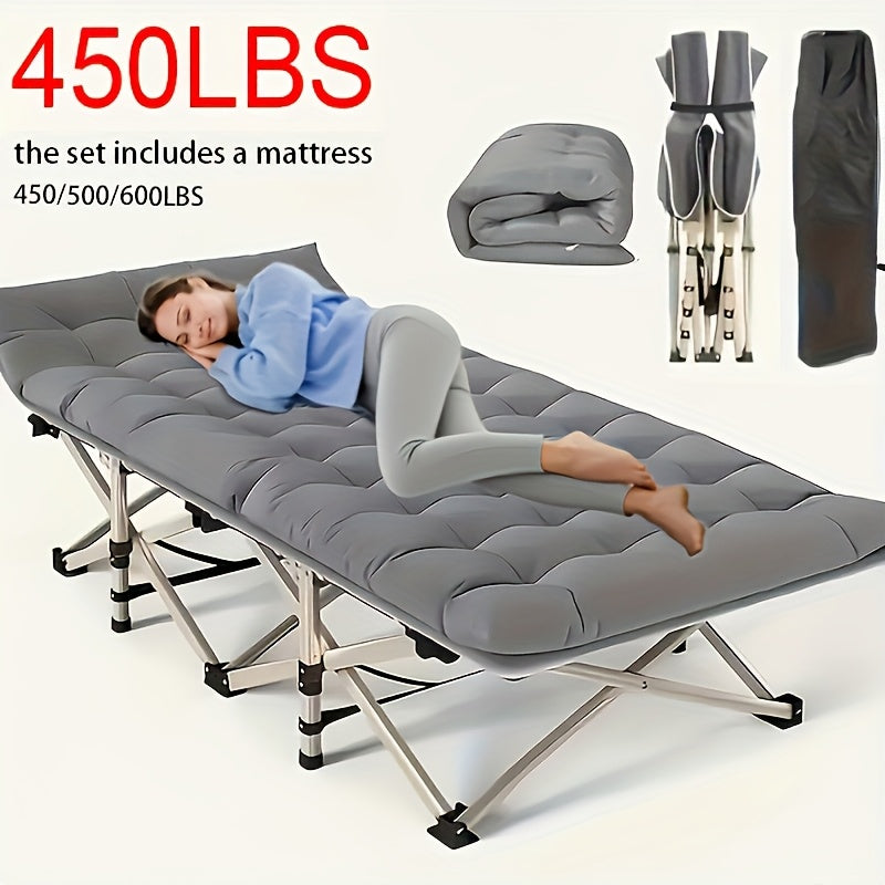 Lit de camp robuste de 190 cm – Lit pliant extra large avec matelas rabattable en option et sac de transport, capacité de 204/227/272 kg, lit d'appoint pliable et portable pour le camping en plein air pour adultes