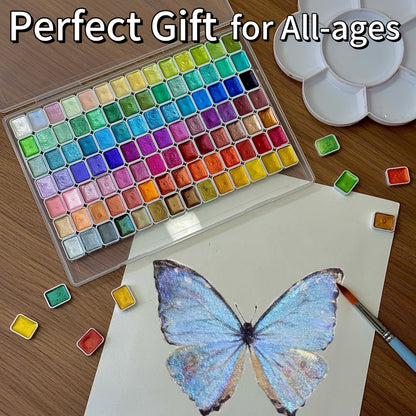 Ensemble de 98 aquarelles métallisées scintillantes, pigments perlés de qualité supérieure avec étui portable, haute résistance à la lumière pour illustration sur toile, scrapbooking, décoration, fournitures d'art pour artistes et amateurs.