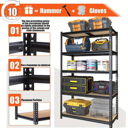 Étagère de rangement robuste en métal à 5 niveaux, capacité de 907 kg (2000 lb), hauteur 152 cm (60 po), structure en acier ajustable – Rayonnage pour garage, sous-sol, garde-manger, placard et buanderie, entrepôt local aux États-Unis