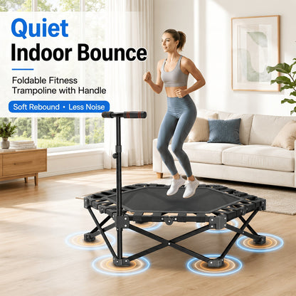 42-Inch Foldable Mini Rebounder Trampoline for Adults – Springless Fabric Strap System, 300 LB Capacity, Compact Indoor Fitness Bouncer for Home Gym, Cardio & Leisure Exercise, Space-Saving Design