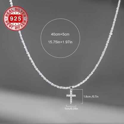 Collier avec mini croix en argent sterling 925 – Collier pendentif croix élégant et raffiné pour femme, bijou de luxe léger et hypoallergénique, cadeau idéal pour Noël, un baptême, une confirmation ou pour porter sa foi au quotidien